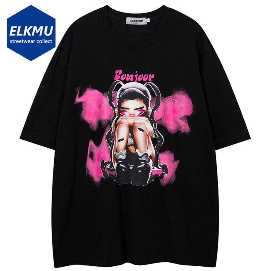 

Футболка Y2K мужская оверсайз с мультяшным принтом, уличная одежда в стиле Харадзюку, модная свободная хлопковая рубашка в стиле хип-хоп, чер...