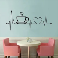 ecg love coffee cup wall stickers for coffee shop kitchen home decoration decals removable vinyl murals wallpaper dw14322