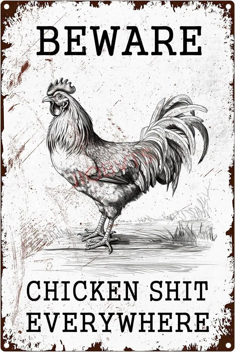 Забавный петух Tn Sgn Bewre Chcken Sht Everywhere Vntge Metl for Coop Frm Rnch Decor Outdoor ndoor Wll rt 8x12nc