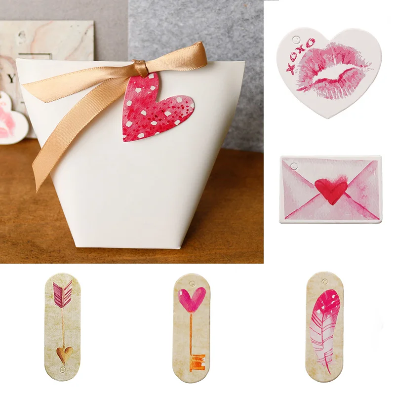 

50Pcs/Bag Wedding Valentine's Day Paper Tags Label with Hemp Rope DIY Package Party Decorations Hang Tag Gift Wrapping Decoratio