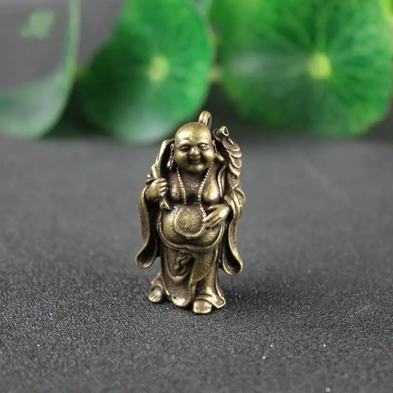 

Pure Copper Smiling Big Belly Maitreya Buddha Small Statue Feng Shui Ornament Home Decoration Craft Accessory Lucky Brass Figure