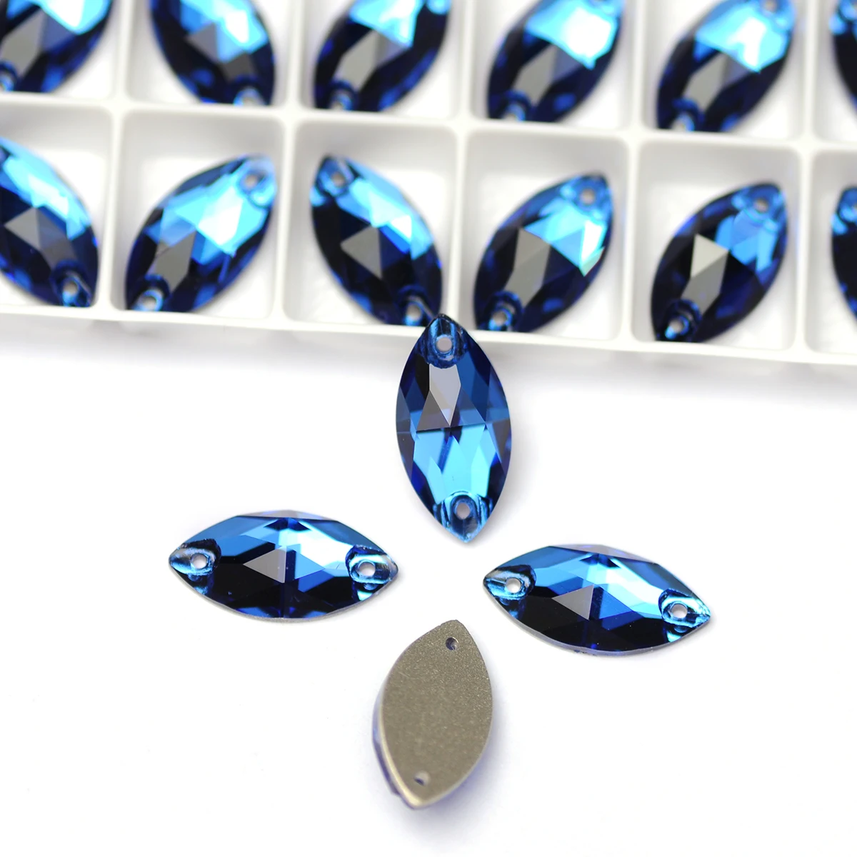 

Sapphire Shiny Navette Glass Strass Flatback Crystal Sew On Rhinestones Crafts Glitter 3D Sewing Accessories Design Decorations