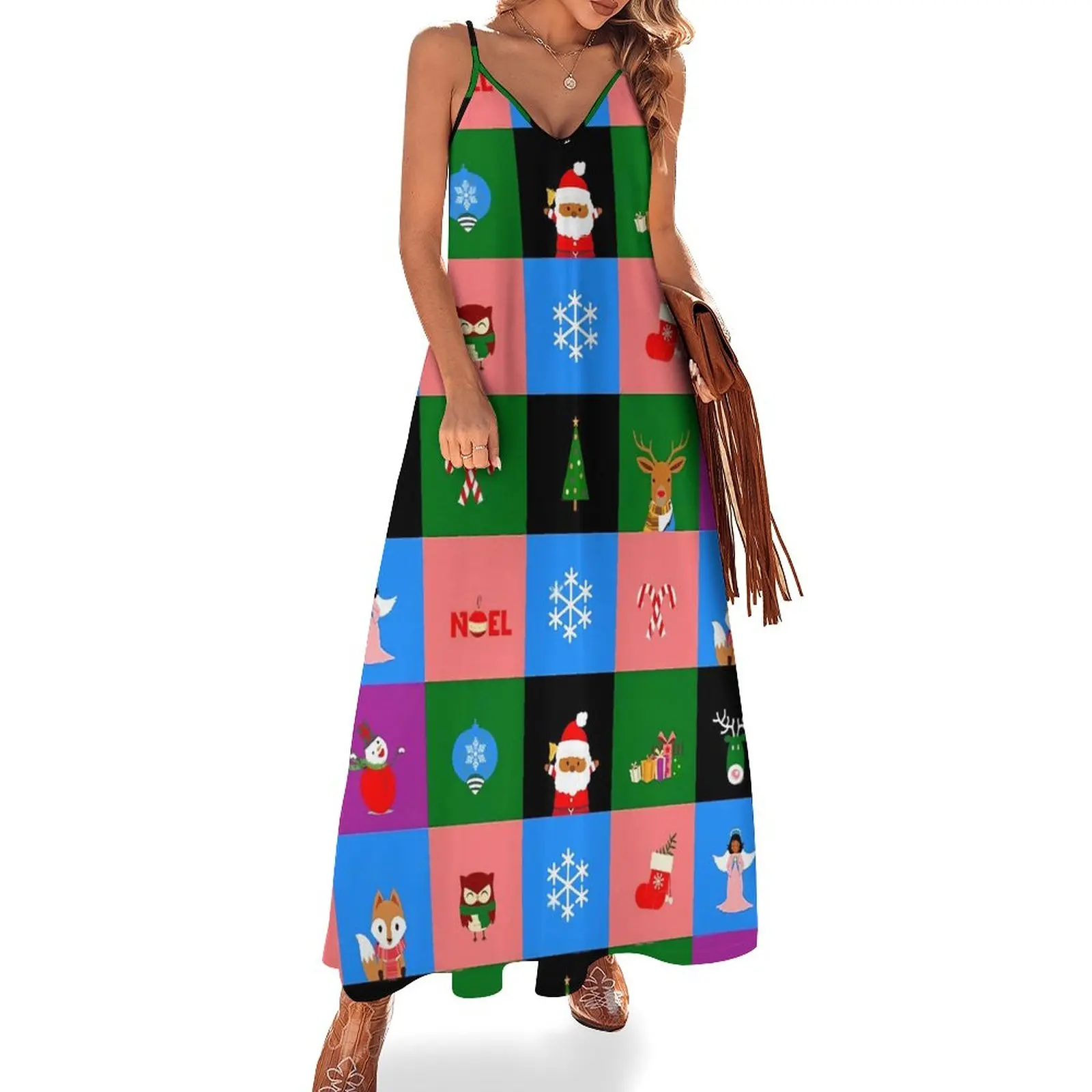 

Платье-макси в клетку, с V-образным вырезом, большого размера