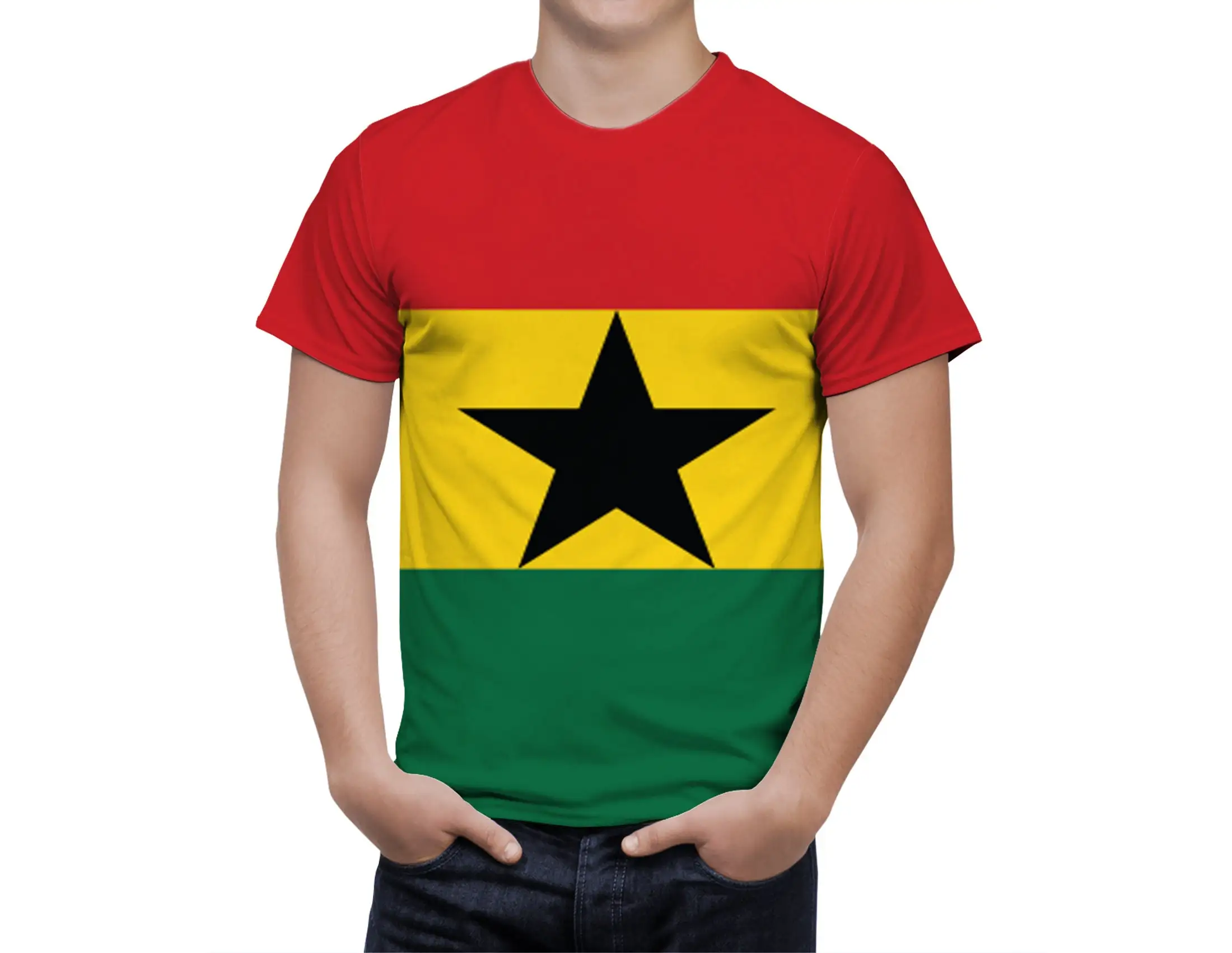

Брендовая Летняя мужская футболка BIANYILONG, Модный повседневный удобный топ с коротким рукавом и круглым вырезом, ганайский флаг, 3D печать