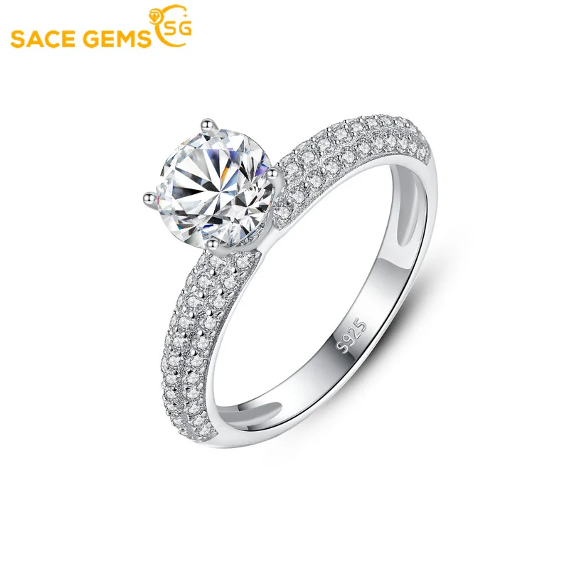 

SACE GEMS Sparkling Real 1 Carat Moissanite Wedding Rings for Women Top Quality 100% 925 Sterling Silver Engagement Fine Jewelry