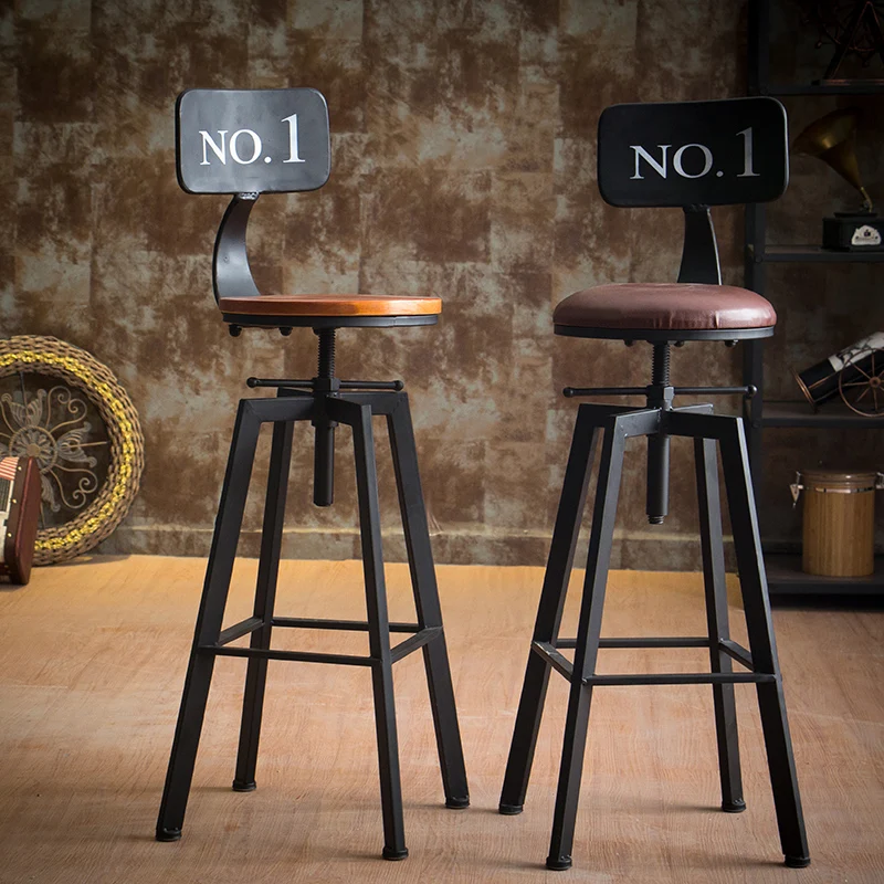 Industrial Wind Rotating Bar Stool Home Lifting Bar Chairs Solid Wood High Stools Home Dinning Chairs