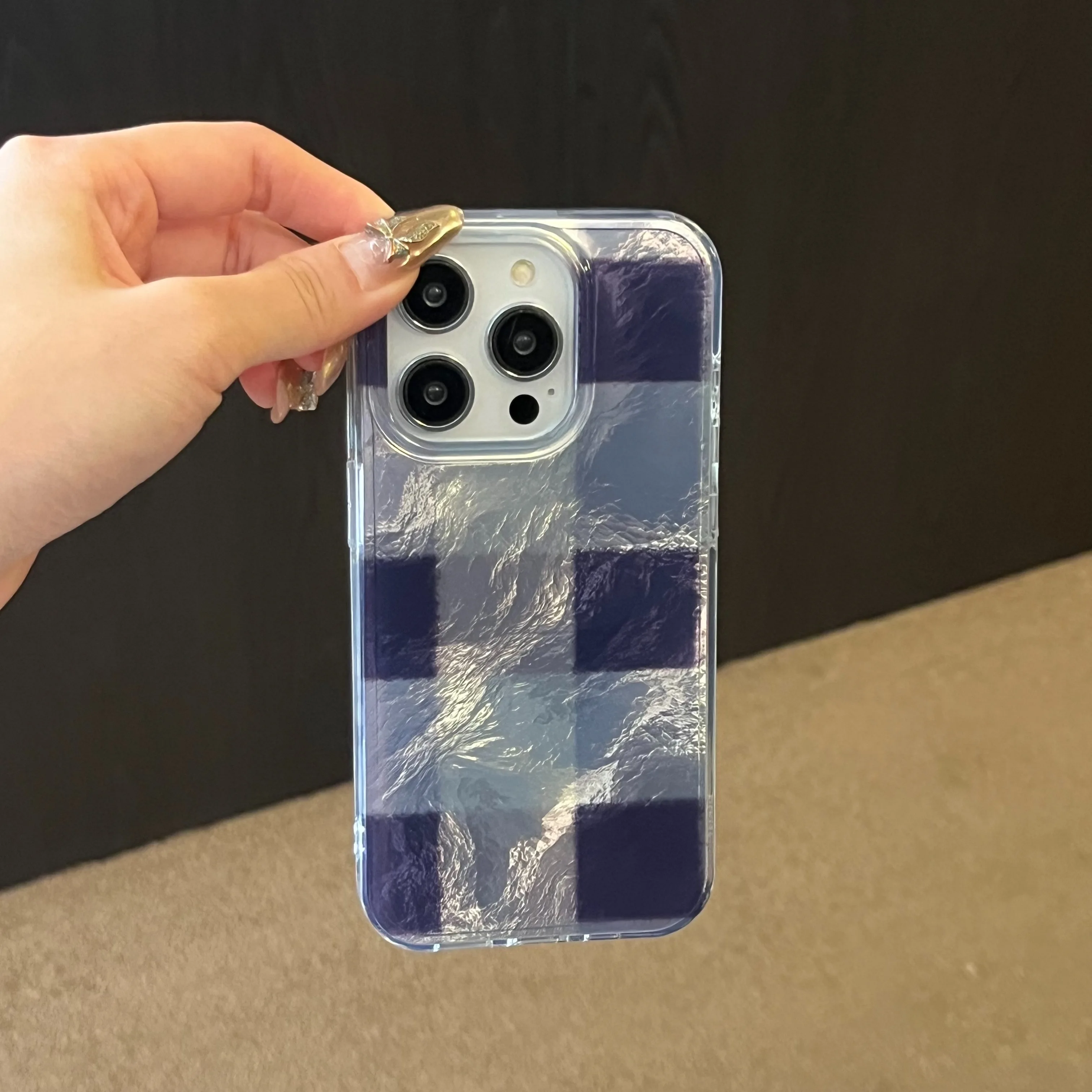 Korean INS Electroplated Vintage Checkers Dual-layer Chic Phone Case for iPhone 16 15 14 13 Pro Max Back Cover Capa