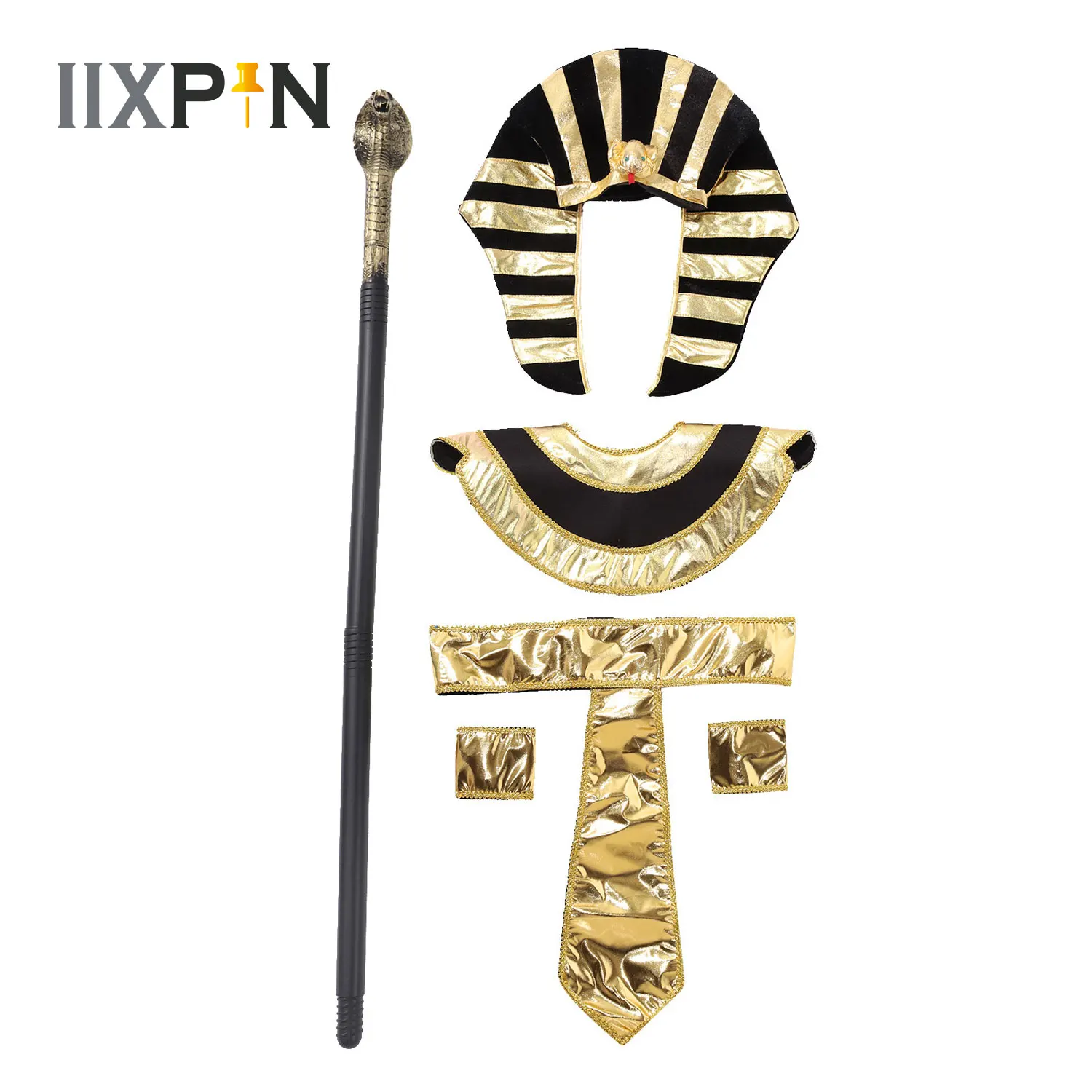 

Men Women Ancient Egyptian Pharaoh Cosplay Costume Accessory Halloween Gold Trims Cleopatra Ancient Roman Queen Party Props