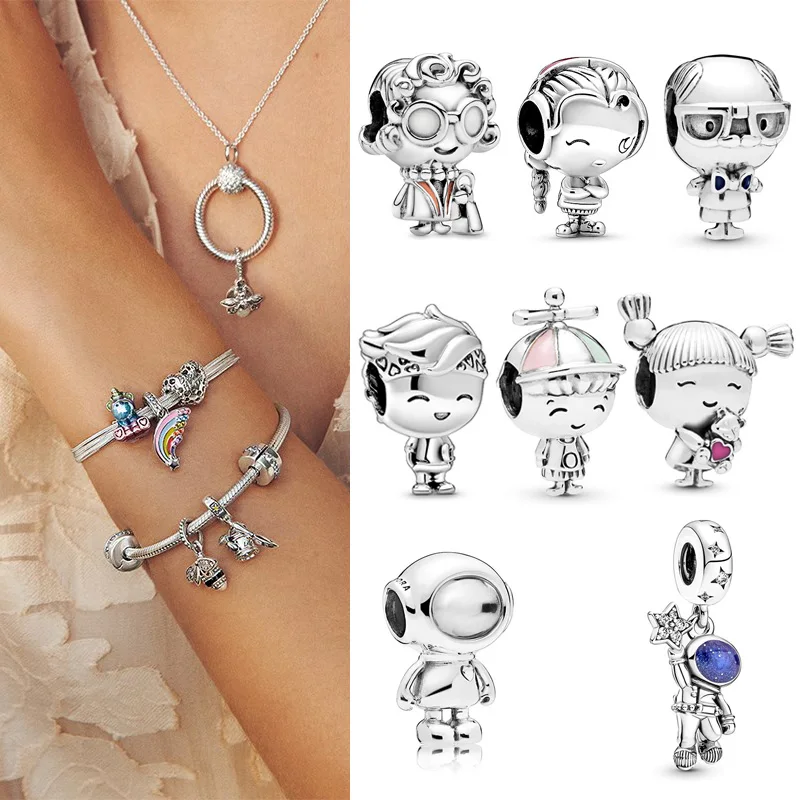 

925 Sterling Silver propeller boy astronaut girl bead suitable for the original Pandora women's Bracelet Necklace Charm Jewelry