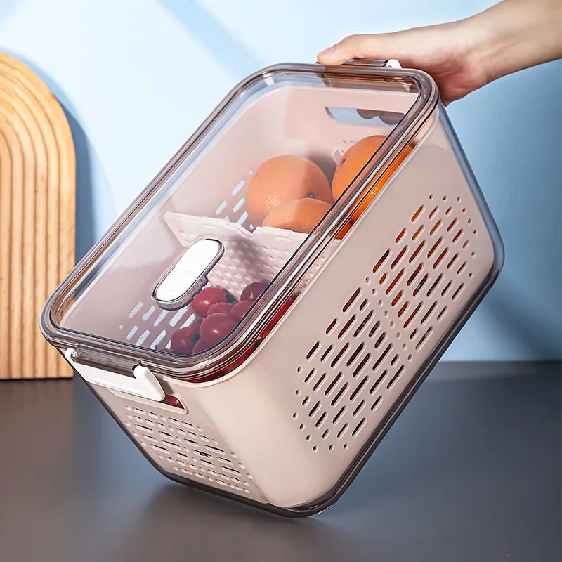 

Refrigerator Fresh Storage Box Frozen Sealed Box Drain Storage Artifact Large Capacity Storage Basket of Vegetables and Fruits