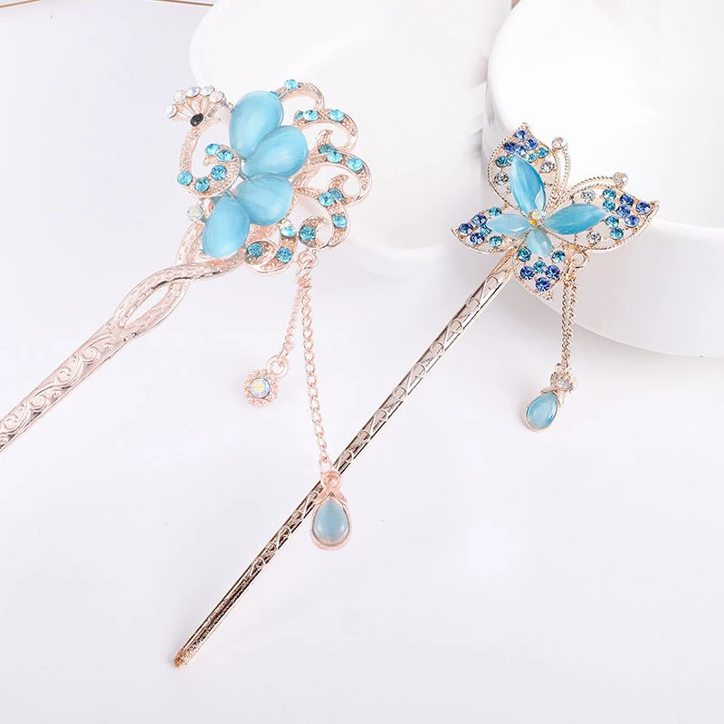 

New Retro Butterfly Hair Sticks Women Metal Hair Forks Hairpins Clips for Girls Chinese Hanfu Dress Costume Head Jewelry Gift