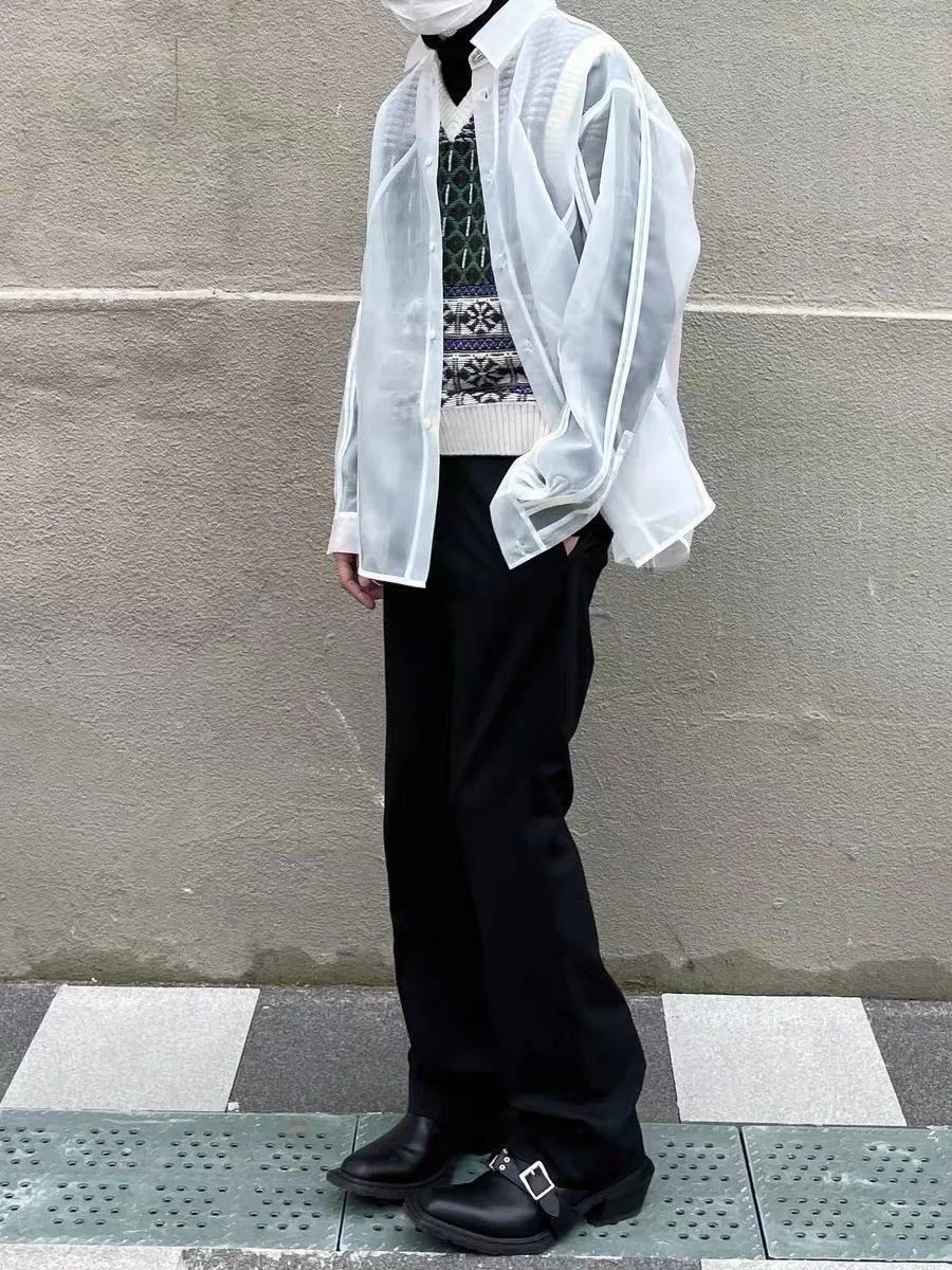 Haonanhuang Haonan Желтые овечьи шерстяные смешанные брюки с резинкой в полоску