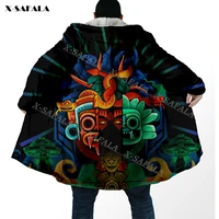 aztec tezcatlipoca quetzalcoatl deities mural art 3d print hoodie long fur collar hooded blanket cloak quilted cashmere fleece