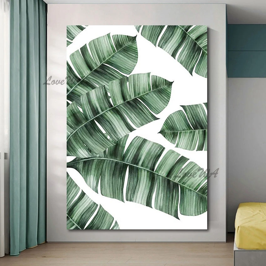 

Green Acrylic Leaf Wall Abstract Canvas Art Picture Natural Scenery Oil Painting Frameless Artwork Aesthetic Room Decoration