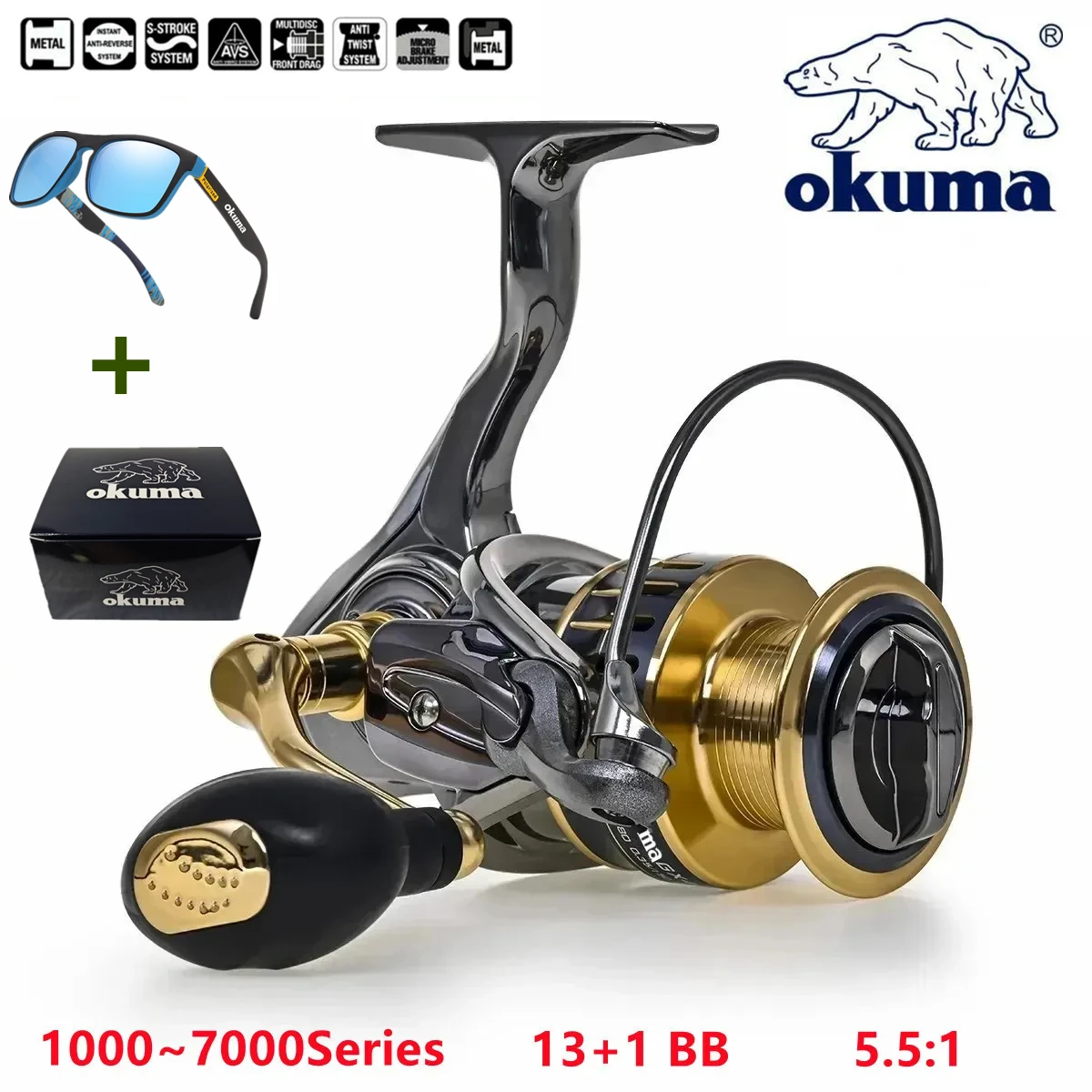 Оригинальная полностью Металлическая Рыболовная катушка Okuma 13 + 1