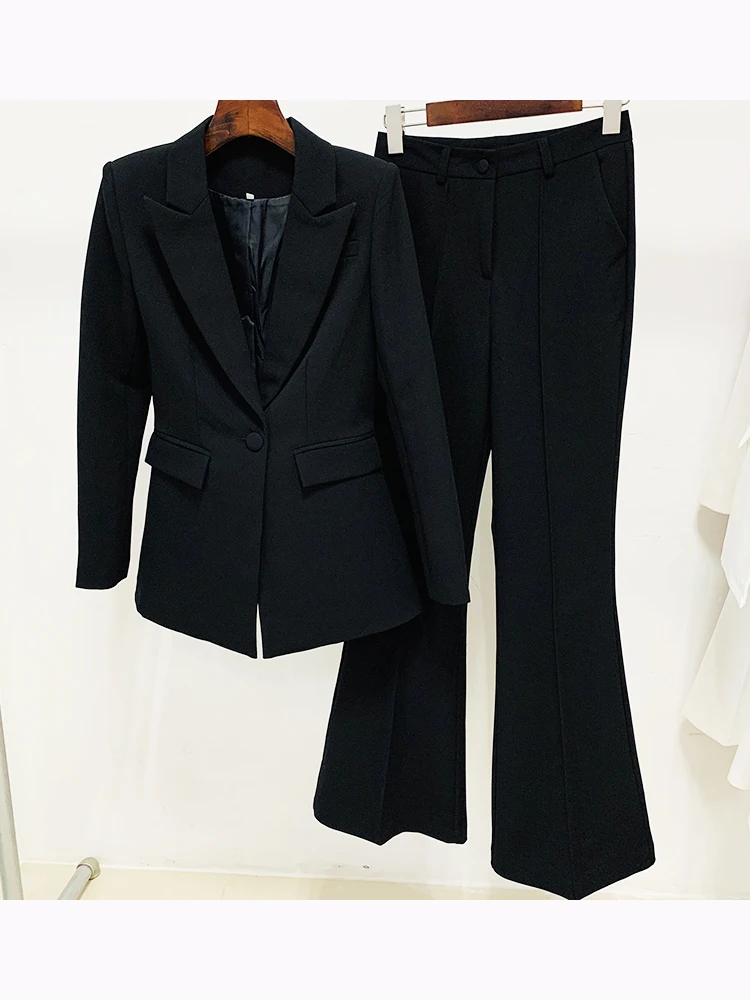 

EXCELLENT Newest 2023 Runway Designer Suit Women's Career Style Single Button Blazer Flare Pants Set