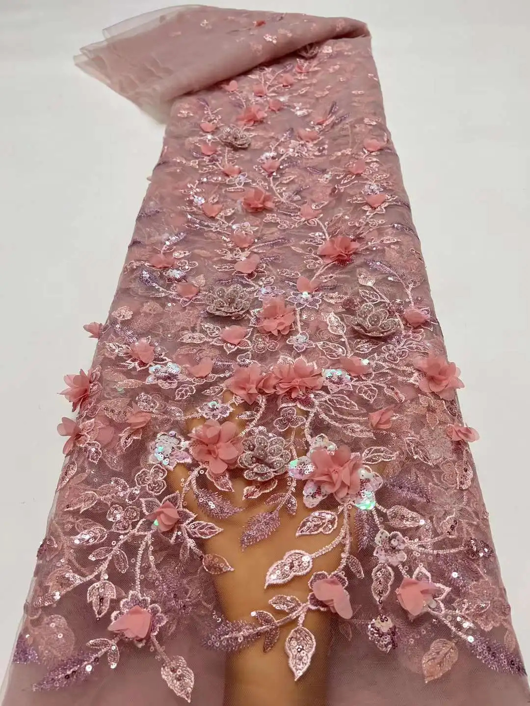 Новая розовая французская Свадебная кружевная 3D Цветочная аппликация вышивка