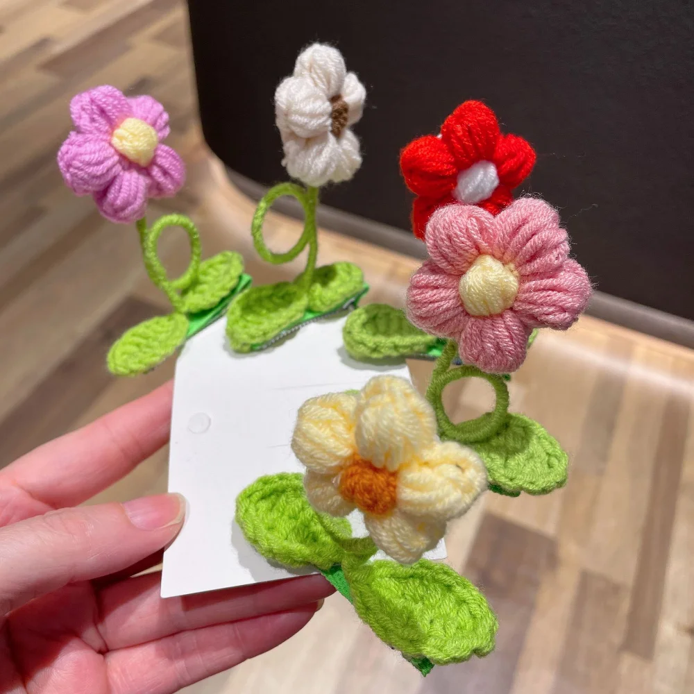 

Handmade Knitting Wool Hair Clips for Children Creative Flower Interesting Alligator Clips Girl Hair Accessories
