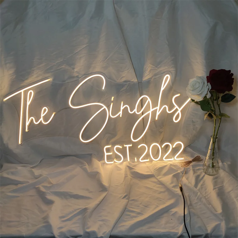 

Neon Sign Name Custom The Singhs EST.2022 Led Light Wedding Decoration Anniversary Engagement For Party Home Room Decor Bar 12V