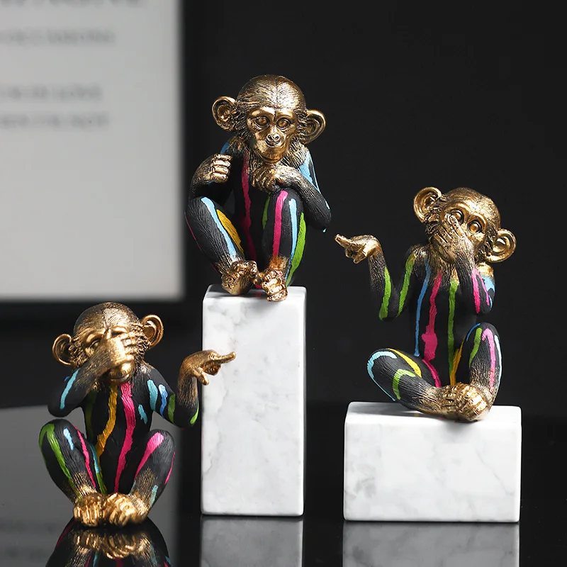 

See-No Speak-No Hear-No Evil Monkey Statue Sculpture Home Decorative Resin Chinese Fengshui Handmade Animal Figurines