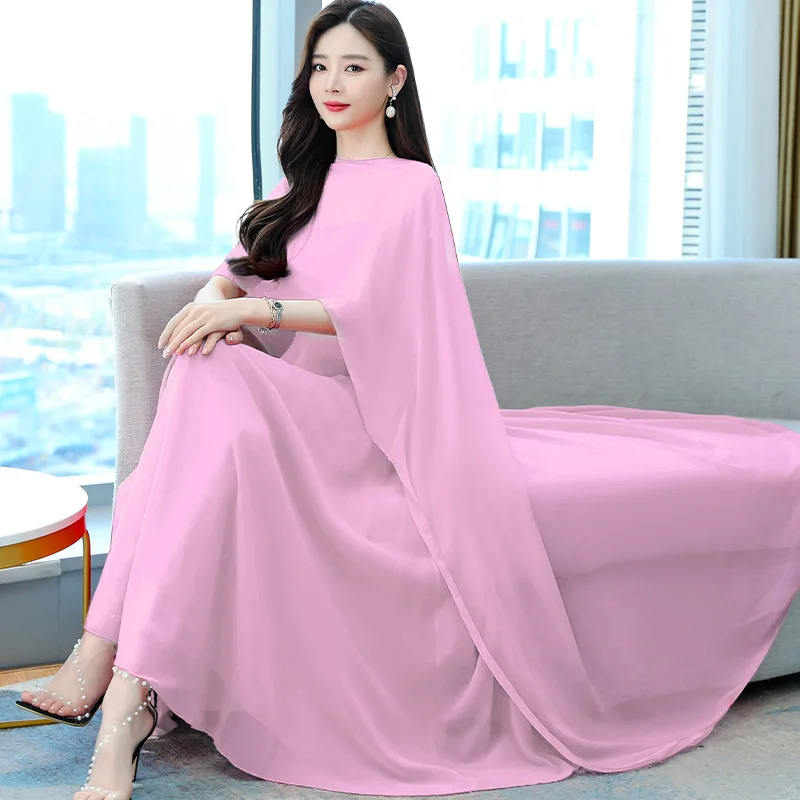 Muslim dress for women 2023 White Chffon Casual Dress Red Cloak+Sexy Sling Dress Two Pice Sets Summer Elegant Solid Party Dress