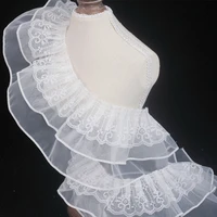 white three layer pleated organza embroidered lace fabric diy kids puffs leader mouth ruffle skirt curtain sewing accessories