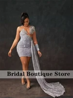 glitter luxury short prom dress 2022 for black girls sheer neck birthday party mini cocktail homecoming gowns robe de bal