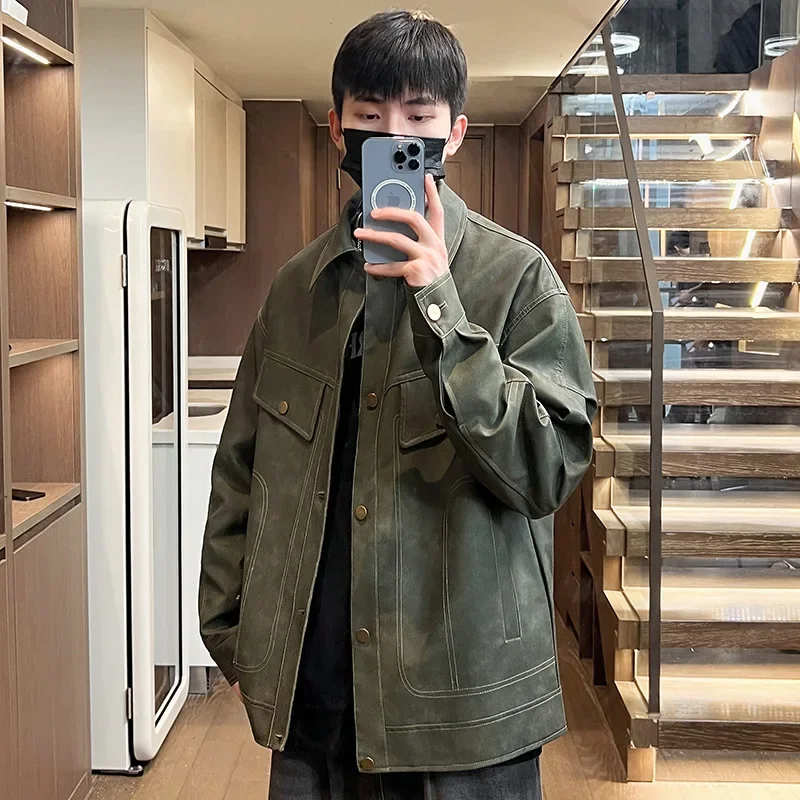 Винтажная мотоциклетная кожаная куртка в американском стиле для мужчин модный