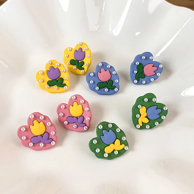 

INS Romantic Cute Tulip Flower Pearl Earring for Teen Girl Korean Jewelry Heart Summer Accesorios Wholesale Boucle Oreille Femme