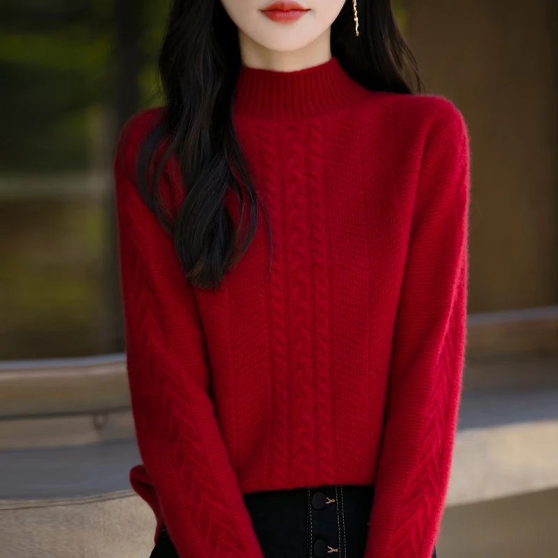 Новый узор женский вязаный пуловер из чистой австралийской шерсти модный