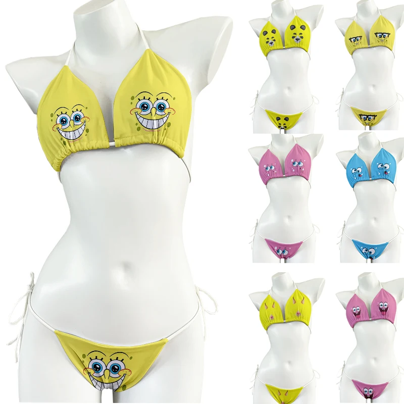 Women Fun Print 2 Piece Bikini Set Cute Fashion Push Up Detachable Breast Pad Bikinis Swimsuit Women Swimwear Beachwear 2022