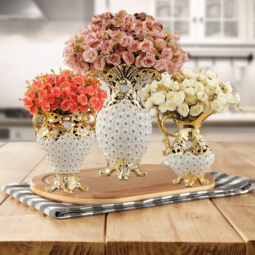 

Роскошная Европейская Высококачественная ваза из алмазной смолы с искусственным цветочным орнаментом, украшение для дома, ремесла, фигурк...