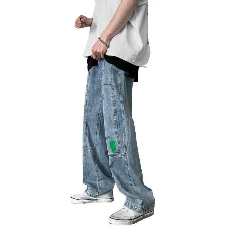 New Graffiti Splash Ink Jeans Men's Brand Clothing High Street Loose Straight-leg Pants Casual Trousers Fashion Men's Streetwear