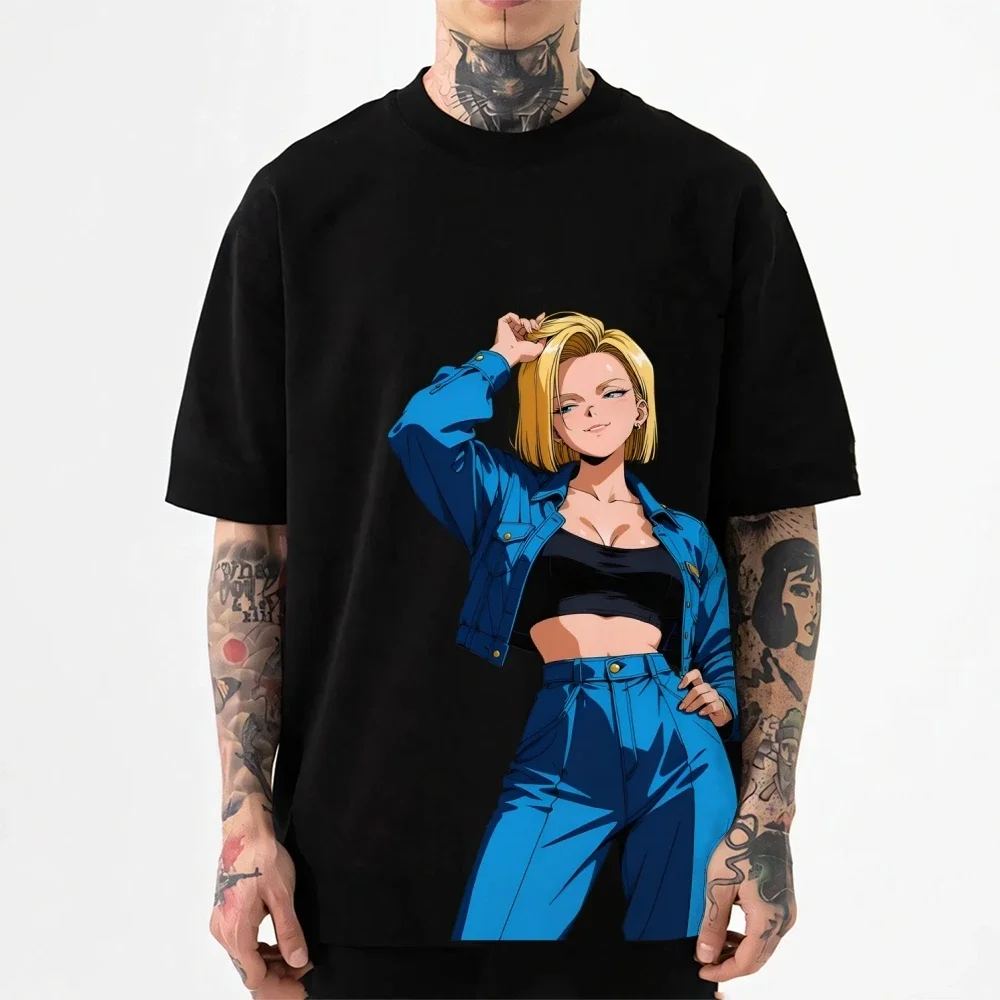 Фото Футболка Dragon Ball Android 18 в японском стиле, классическая, высококачественная, уличная одежда, мужская и женская одежда, новинка лета 2026 года №1