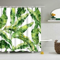 tropical green botanical shower curtain jungle palm leaves green plant leaf painting bath curtains bathroom waterproof with hook