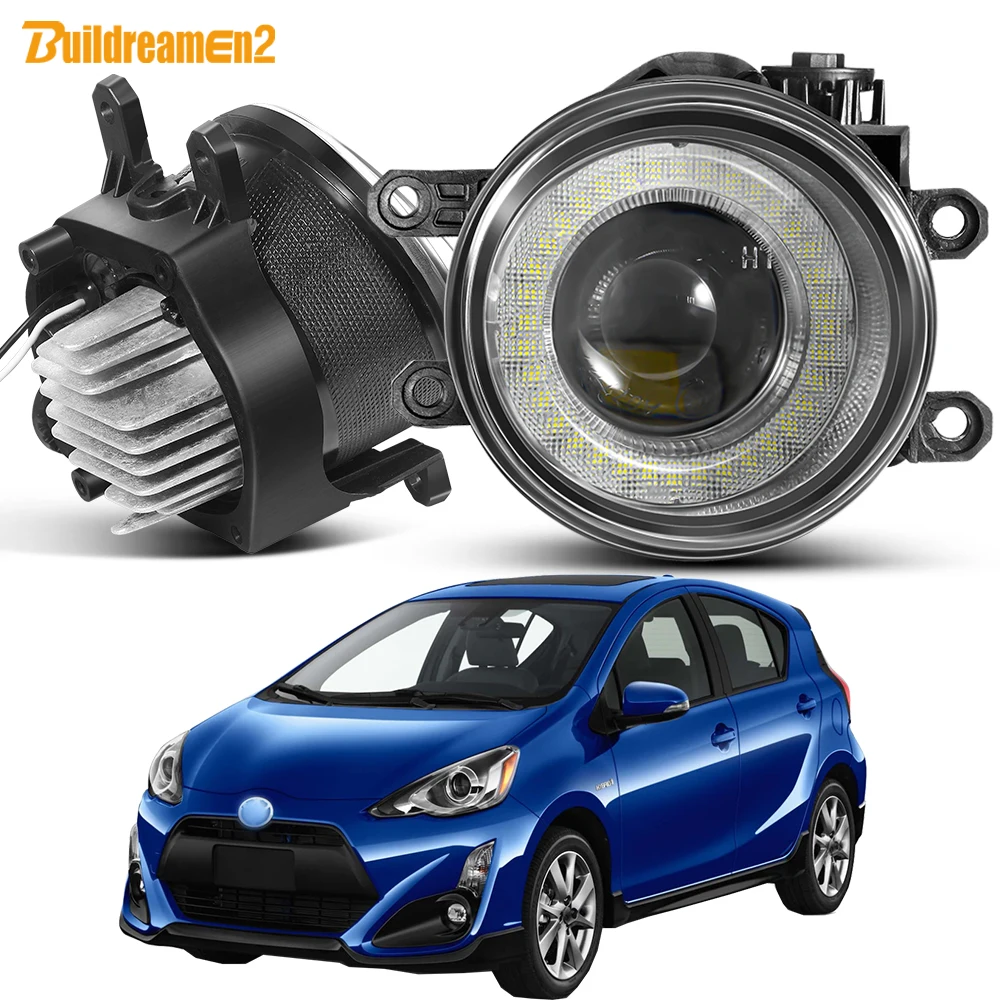 2 X Car Front Bumper Fog Light Assembly For Toyota Prius C 2014-2019 40W 4000LM LED Lens Angel Eye DRL Daytime Running Lamp 12V