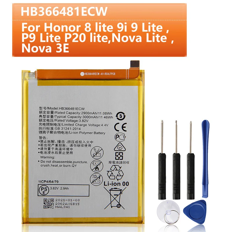 

Replacement Battery HB366481ECW For Huawei honor 8 9 P9 P10 P8 P20 Nova Lite honor 5C 7C 7A G9 9i V9 Play Battery 2900mAh