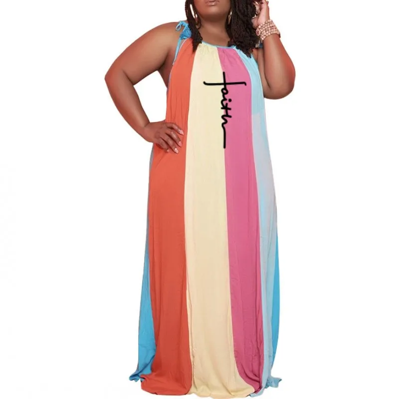 

Striped Print Slip African Dresses For Women 2022 New Fashion Summer Robe Femme Africaine Clothes Loose Maxi Dress Vestidos