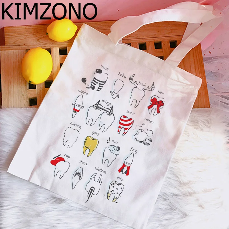 

Tooth And Dentist Graphic shopping bag grocery bolsa cotton tote canvas bag cloth bolsas reutilizables net bolsas ecologicas