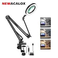 newacalox 5x illuminated magnifier usb 3 colors led magnifying glass for soldering iron repairtable lampskincare beauty tool