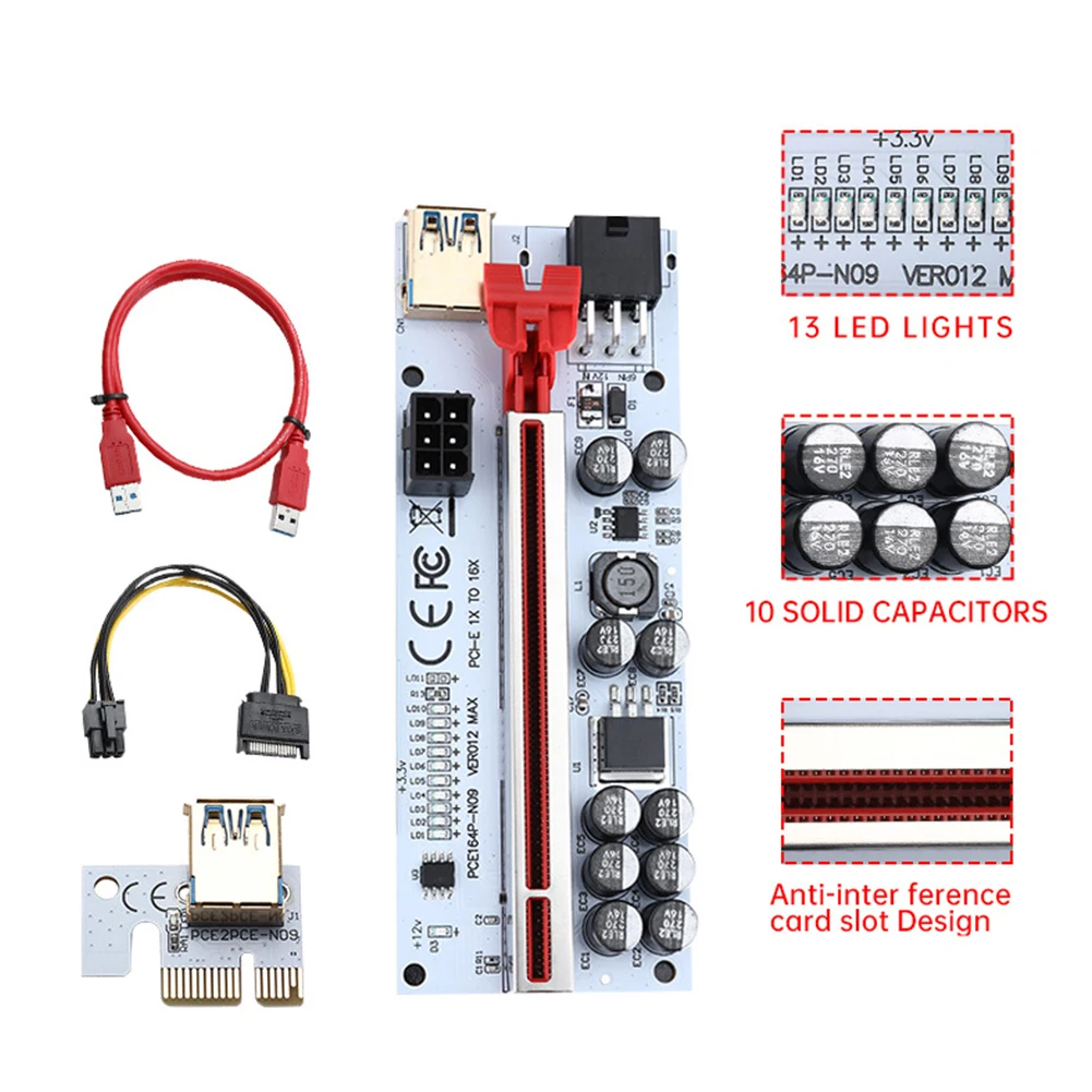 

VER012 for Graphics Card LED Indicator USB 3.0 Extender Max Computer PCI-E Riser PCI Express 1x 16x Adapter Extension Cable