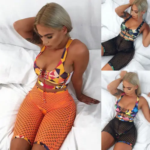 

Summer 3pcs Sexy Women High Waist Swimsuit Push Up Padded Brazilian Bikini Set Swimwear Bathing Suit Fishnet Shorts Beachwear