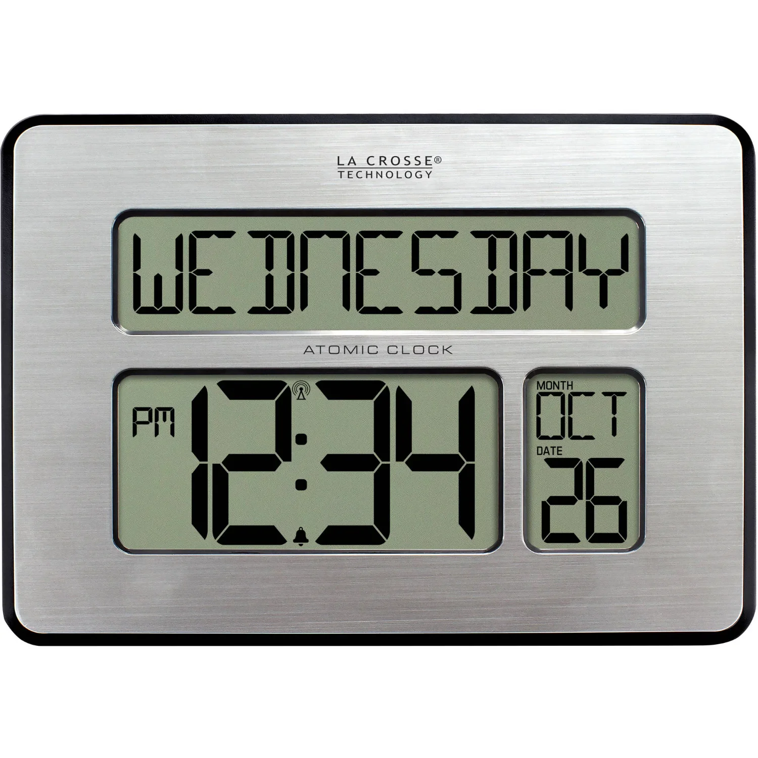 

Цифровые серебряные часы с полным календарем Atomic, с очень большими цифрами, настенные часы, часы