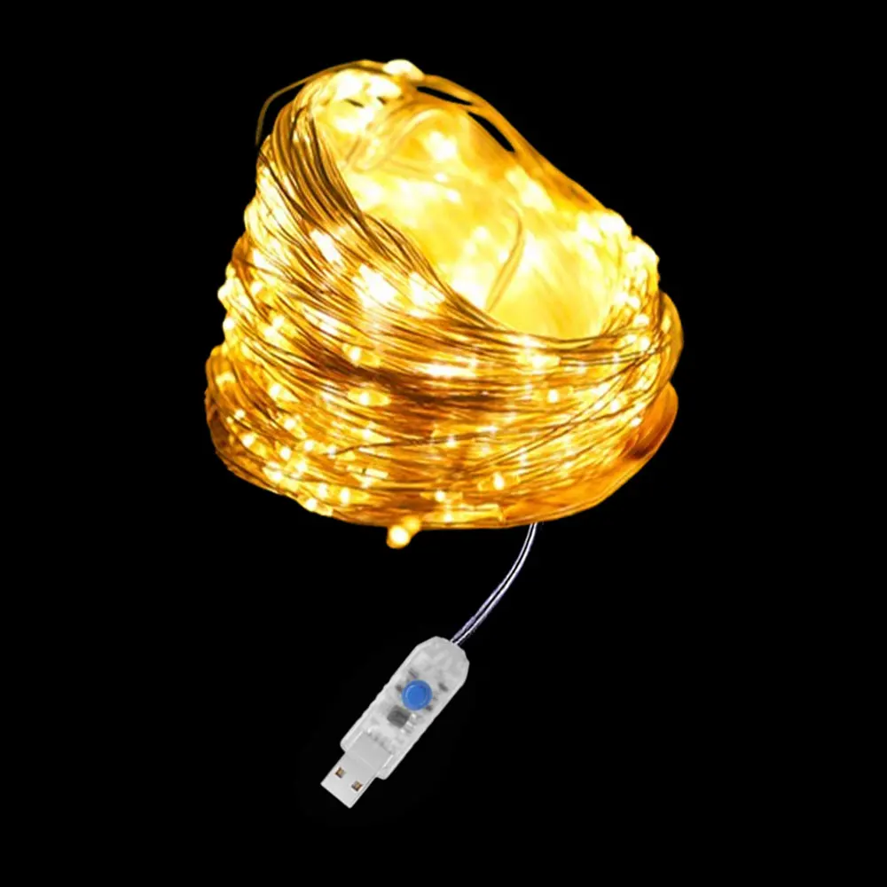 Фото Светодиодные гирлянды из медной проволоки, USB, 8 режимов, водонепроницаемые гирлянды, уличная гирлянда, сделай сам, рождественская, свадебная, декоративная лампа №1