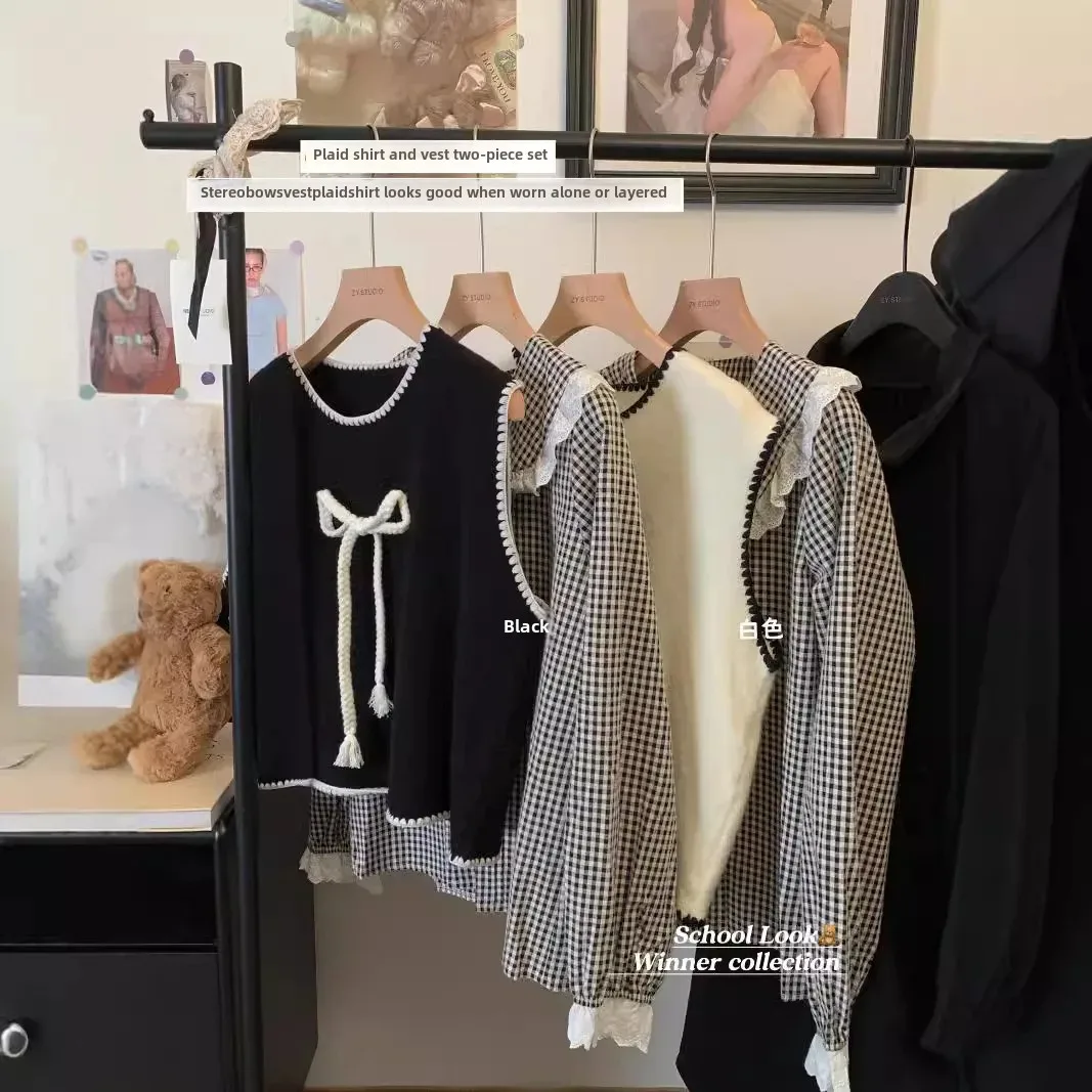 Женский вязаный жилет с узелком-бабочкой универсальная Базовая рубашка круглым