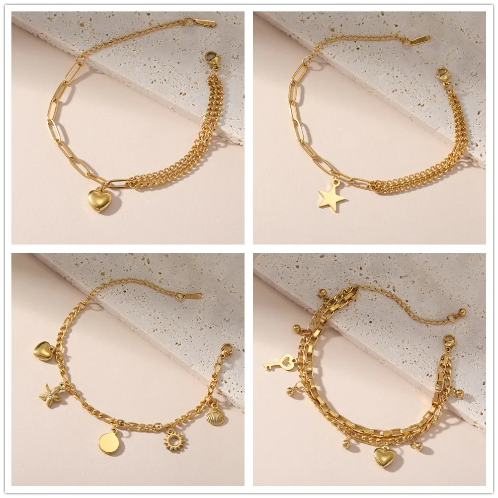 Звезда Сердце Ключ Морская звезда Шарм Браслет Женщины Нержавеющей Стали