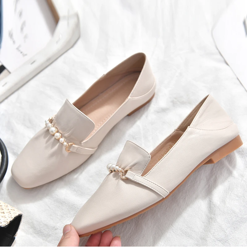 

Shoes Female Footwear All-Match Women's Moccasins Pearl Decorateion Autumn Elegant Casual Sneaker Round Toe Modis Dress Beading