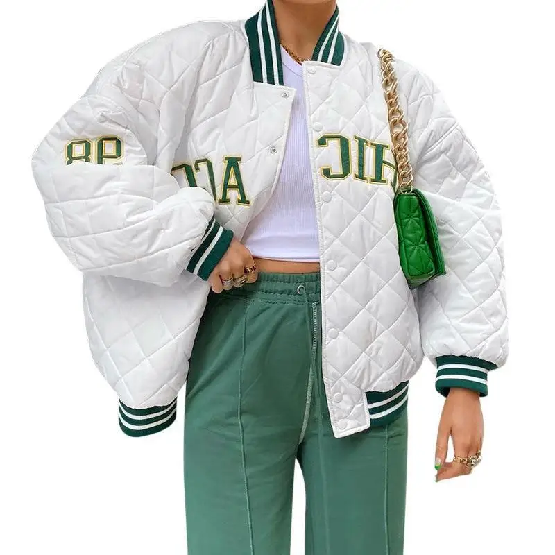 Jackets for Women 2022 Rhomboid Check Letter Embroidered Jacket Cotton Jacket Casual Fashion Coat Women Spring Winter New