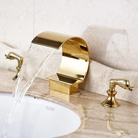 basin faucet gold deck mounted crystal handle waterfall 3pcs bathroom sink faucet double handles mixer tap basin tap torneira