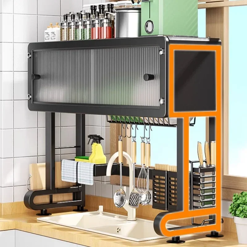Компактная полка для кухонной раковины с несколькими отделениями и защитой от